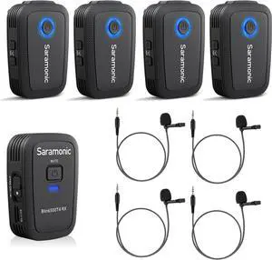 4-Channel Wireless Lavalier Microphone System for DSLR Camera, Blink500T4 2.4G Wireless Lapel 4 Transmitters & One Receiver 328ft Range for Camcorder Smartphones Interview Vlog YouTube Video