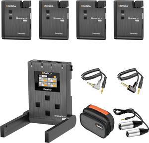 Wireless Lavalier Microphone with 4 Transmitters, Comica BoomX-U Qua UHF 24 Channel Professional Lapel Microphone for Cameras Canon Sony DSLR Camcorder,Lav Mic for YouTube Recording Interview Filming