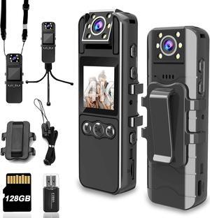 Body Camera with Audio and Video Recording, HD 1080P Body Cam with 180° Rotating Lens, 6HR Battery, IR Cut Auto Night Vision, 128GB Body Worn Camcorder, for Personal Civilians, Police Law Enforcement