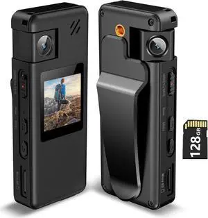 A32 128GB Body Camera, Portable Body Cam with 180° Rotatable Lens and Motion Detection, 1080P Camcorder with Audio and Video Recording for Outdoors Sports Police Delivery Cycling Helmet
