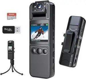 Bodycam, 1080P Body Cam with 180° Rotating Lens, Night Vision, Motion Detection, Long Battery Life, Camcorder for Police/Cycling/Travel, 64GB High-Spec SD Card