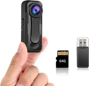 W1 64GB HD 1080P Body Worn Camera, Wearable Body Camera with 2 Clips, Loop Recording Body Camera Support Time Stamp, Back Clip for Traveling, Driver, Delivery Man, Lecture Recording