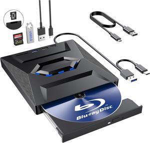 External Blu Ray Drive,Portable Bluray Player Writer Reader,CD Burner with USB 3.0 typc C Port& SD Card,DVD & CD-ROM +/-RW,External Blu-Ray Drives for PC Laptop Desktop Windows Mac Linux Computer