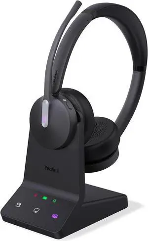 WH64 Wireless Headset, DECT & Bluetooth Dual-Mode 606 ft Range Headset for Teams Zoom,Skype and UC, Phone Headset with 3X Mic, 32 Talk Time, Office Work Headset for Desk IP Phone, PC,CellPhone