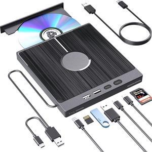 External Bluray Drive 7 in 1, Blu-ray DVD Burner with USB 3.0/Type-C/SD/TF Card Ports, Support 100G Disc R/W for PC Compatible with Windows XP/7/8/10/11 Mac Laptop Desktop
