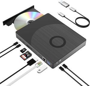 External Blu-ray Drive 8 in 1, Support 100G Disc 3D Optical Bluray Drive with HDMI/LAN/USB 3.0/Type-C/SD/TF Port Interface Suitable for Windows XP/7/8/10/11 MacOS for PC,Laptop,Desktop,Mac