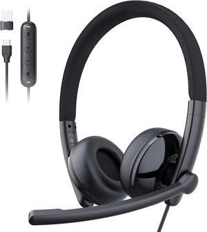 HS50 Wired Headset with Mic On-Ear Computer Headphones with Noise Cancelling Microphone USB-A/USB-C Adjustable Design in-line Control for Home Office Online Class Teams Zoom All Day Comfort