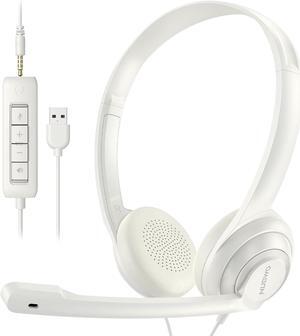 USB Headset with Microphone for Laptop PC, Headphones with Noise Cancelling Microphone for Computer, On-Ear Wired Office Call Center Headset for Boom Skype Webinars, 5 Packs