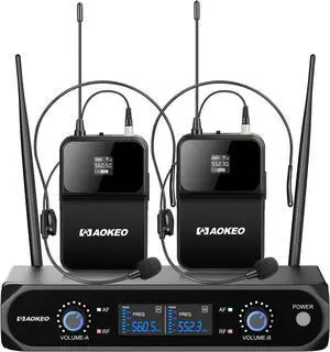 Wireless Microphone System,Metal Wireless Mic Set with Bodypack/Headset,2 x 30 UHF Frequencies, Cordless Mic for Singing, Karaoke,Church