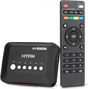 4K@30hz HDMI TV Media Player with HDMI/AV Output, Digital MP4 Player for 14TB HDD/ 512G USB Drive/SD Card/H.265 MP4, with Remote Control for MP3 AVI RMVB MPEG etc