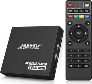 4K@30hz HDMI TV Media Player with Dual HDMI, One AV/VGA Output, 4K HDMI Splitter Function, Digital MP4 Player for 14TB HDD/512G USB Drive/256G SD Card/H.265 MP4, with Remote Control for MP3 AVI etc