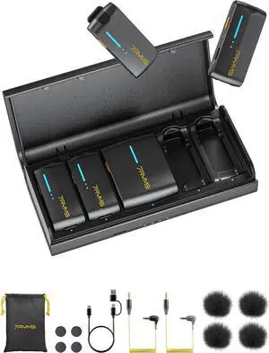 iRay DW40 Four-Channel Wireless Lavalier Microphone with Charging Case, Noise Cancellation, 656ft Range, 12.5H Working, Lav Mic for Camera, iPhone, Android Phone, Vlogging, Streaming(4TX+1RX)