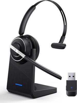 Bluetooth Headset, Wireless Headset with Microphone for PC, V5.2 Computer Headset with Noise Cancelling Mic, USB Dongle, Charging Base & Mute Button for Work, Cell Phones, Computer (Black)