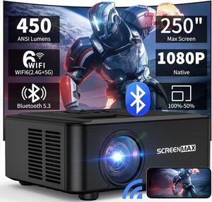 Projector with WIFI and Bluetooth,Native 1080P Projector,2024 450 ANSI Portable Movie Projector for Outdoor Use,Zoom Function,Home Video Led Projector Compatible with IPhone/Android/TV Stick