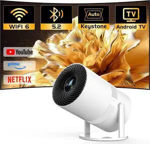 270°Adjustable Smart Mini Projector with WiFi 6 and Bluetooth, Auto Keystone Outdoor Movie Projector, Big Screen Home Portable Projector for Phone/TV Stick/Laptop/HDMI