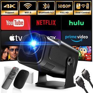 Mini Projector 1920*1080P 4K Support Portable Projector with WiFi and Bluetooth 180° Adjustable Auto Keystone Miracast Airplay HDMI/TV Stick/USB/PS5/Laptop, with HDMI Cable & Mouse