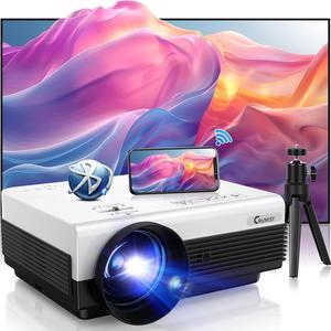 Projector with WiFi and Bluetooth, 1080P Full HD Outdoor Projector with Tripod Included, Movie Projector for Stand Ceiling Wall Use, Compatible with Smartphone/TV Stick/HDMI/AV/VGA