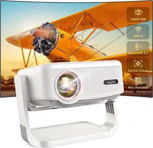[360° Adjustable Stand] Mini Projector with WiFi and Bluetooth - Lisowod Native 1080P Portable Outdoor Movie Projector for Home Bedroom,Electric Focus & Auto Keystone, Proyector for Phone/Laptop/HDMI