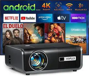 Smart Projector with WiFi and Bluetooth, VOPLLS 600ANSI Native 1080P Outdoor Projector, 50% Zoom Home Theater Movie Projector for Bedroom/iOS/Android/PPT