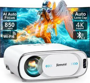 [AI Auto Focus+Auto Lens Cap]Outdoor-Projector 4K with WiFi 6 and Bluetooth:Upgrade 850 ANSI Native 1080P Jimveo Portable Projector,Auto 6D Keystone&Zoom,Home LED Movie Projector for Outdoor/Home Use
