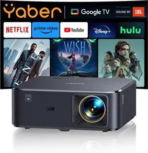 Projector 4K with Android TV, YABER K2s 1000 ANSI WiFi 6 Bluetooth Projector,Sound by JBL, Dolby Audio, Auto Focus & Keystone,Native 1080P 4K Supported Outdoor Movie Projector with Netflix 7000+ Apps