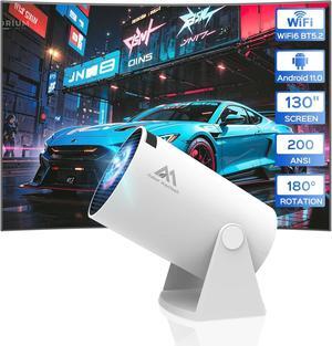 Mini Projector with WiFi and Bluetooth, 180°Rotatable Portable Projector, 1080P Support, 130" Smart Projector with Android TV 11.0, Short Throw, Auto Keyston for Outdoor/Home Theater, White