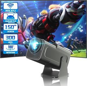Mini Projector with WiFi and Bluetooth, 180°Rotatable Portable Projector,1080P 2.4G/5G WiFi6, Short Throw Smart Projector with Android TV 11.0, Auto Keystone, 150" Screen Theater Projector, Iron Gray
