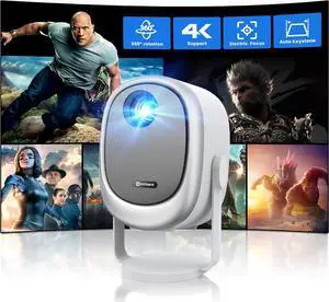 Mini Portable Projector with WiFi and Bluetooth,360° Rotatable, EXTRAVIS H1 Projector Support 1080P HD Movie Projector 500ANSI, Auto Keystone & Focus, Smart Outdoor Projector, Full-Sealed Engine