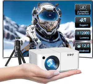X2 Android 12 Portable HD Projector 12000L 1080P Support with WiFi and Bluetooth, Electric Focus/Keystone, Built-in Netflix, YouTube 8000+ APP, Tripod Included(Pearl White)