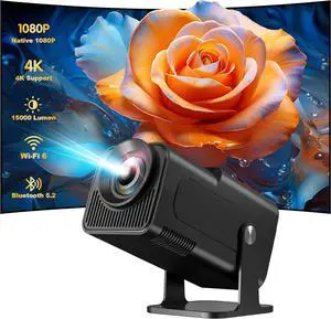 Mini Smart Projector with wifi and bluetooth, Full HD 1080P proyector 4K Supported 15000 Lumen, Ceiling Projector 180 Degree Rotation, Portable Projector Built-in Android TV 11.0, Black