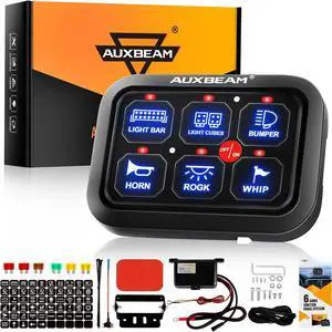 6 Gang Switch Panel BC60, Universal Circuit Control Relay System Box with Automatic Dimmable On-Off LED Switch Pod Touch Switch Box for Car Pickup Truck UTV ATV Boat, 2 Year Warranty, Blue
