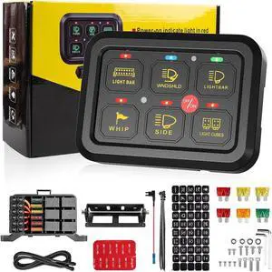 6 Gang Switch Panel with Electronic Relays, Universal Circuit Control Relay System, with Automatic Dimmable On-Off LED Switch