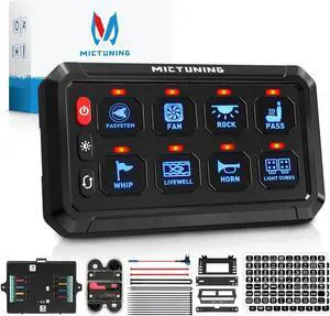 8 Gang Switch Panel P1S-B08 Blue 60Amp 720/1440W Toggle/Touch ON-Off Momentary Circuit Control Relay Box for Camper RV ATV SUV UTV Truck Car Marine, 2 Years Warranty