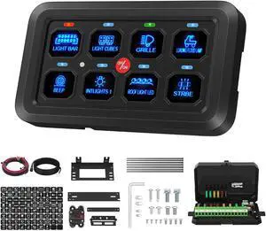 8 Gang Switch Panel RGB LED Light Switch Panel Multifunction Toggle/Momentary/Pulsed Touch Control Switch Pod Box for Truck Jeep UTV ATV Marine Boat