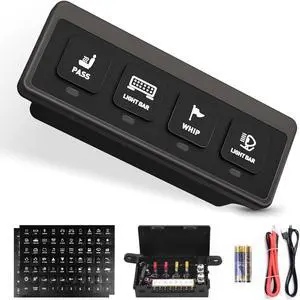 4 Gang Wireless Switch Panel, Auxiliary Car Swtich Panel with 2 Light Modes Memory Function, 12V 60A Universal Relay Switch Box for Truck Offroad SUV UTV ATV Boat Marine