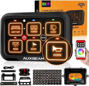 6 Gang Switch Panel Bluetooth RGB AR-600 with Toggle Momentary Pulsed Modes Multifunctional Switch pod with Manual and Automatic Backlit Control Boat Switch Panel for Truck Car ATV Waterproof