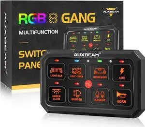 Switch Panel RGB 5 Inch Large 8 Gang Switch Panel RA80 XL, Toggle Momentary Pulsed 12V Switch Panel for Car Truck SUV RV Camper Van Offroad Accessories Auxiliary Switch Panel, 2 Years Warranty