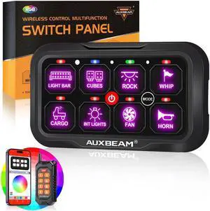 8 Gang Switch Panel Bluetooth RGB AC-800 with APP&Remote Control Toggle Momentary Pulsed Switch Pod Off Backlight for Truck Offroad UTV ATV Car Marine 12-24V Waterproof 2 Years Warranty