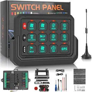 Wireless RGB 12 Gang Switch Panel 265 Ft Circuit Control Relay System Switch Panel Universal for Off-Road Truck UTV ATV Boat