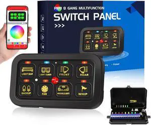 RGB 8 Gang Swith Panel for Truck Toggle Momentary Pulsed Multifunction Bluetooth Control Switch Panel for Car SUV ATV UTV Boat Marine, Maxswitch Auxiliary Switch Panel 12V 24V Waterproof