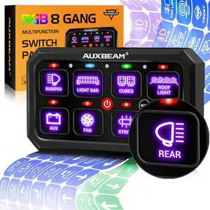 8 Gang Switch Panel RB80 XL 5 Inch RGB Switch Pod Toggle Momentary Pulsed 12-24V Led Switch Panel Auxiliary Circuit Control Relay System for Truck Car Offroad UTV Waterproof 2 Years Warranty