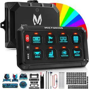 Upgraded P1s-X RGB 5 Inch 8 Gang Switch Panel, Multifunction Toggle Momentary Strobe Pulsed Switch Pod, 5-Level Brightness Circuit Control Relay System Box for Truck RV Offroad