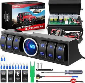 6 Gang Rocker Switch 12V Panel Relay Box Circuit Control System with 80A Circuit Breaker Switch Covers and Removals for Jeep Wrangler JK JKU 2007-2018