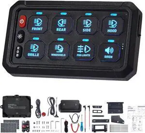 Wireless RGB 8 Gang Switch Panel 5-Level Brightness 8 Colors Universal Circuit Control Relay System Box with Toggle Momentary, Offroad Light Switch Panel Pod for Truck Boat UTV SUV Pickup