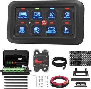 8 Gang Switch Panel RGB LED Lighted Multi-Function Switch Pod Toggle Momentary Pulsed Touch Control Switch Panel Dimmable for Car Truck ATV UTV Boat