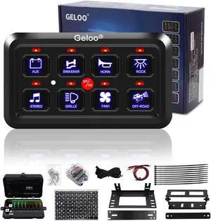8 Gang Switch Panel 12V Switch Panel Built-in Relay Control Relay System Touch Switch Box Automatic Dimmable ON/Off LED Switch Pod for Car Truck Boat Marine Off-Road, Blue, Gloss Black
