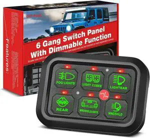 6 Gang Switch Panel Automatic Dimmable, ROADOR Universal Electronic Relay System Circuit Control Box On-Off LED Car Switch Panel Touch Switch Box for Trucks Offroad Boat Marine Car ATV UTV Caravan