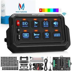P1s Wireless RGB 8 Gang Switch Panel, Remote Control Range Up to 165FT 5-Level Brightness Multifunction Toggle Momentary Strobe Circuit Control Relay System Box for Off Road Truck SUV UTV RV