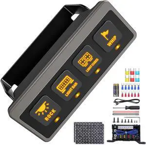 Wireless 4 Gang Switch Panel - Multifunction Toggle Switches Control High Performance 80A Circuit Control Relay Switch Box with 2 Light Memory Function for 12V Truck SUV UTV ATV Marine RV