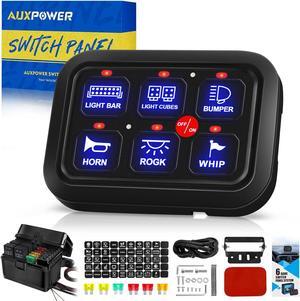 6 Gang Switch Panel with Relay Box Automatic Dimmable Backup Light Switch Pod Universal Auxillary Blue LED Light Control Panel for Truck Car Off-Road UTV SUV Boat Waterproof